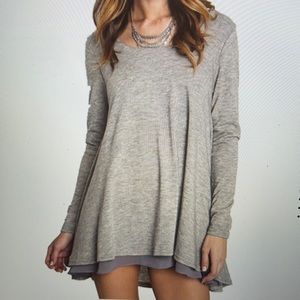 Umgee Tunic Top Flared Layered New Heather Grey